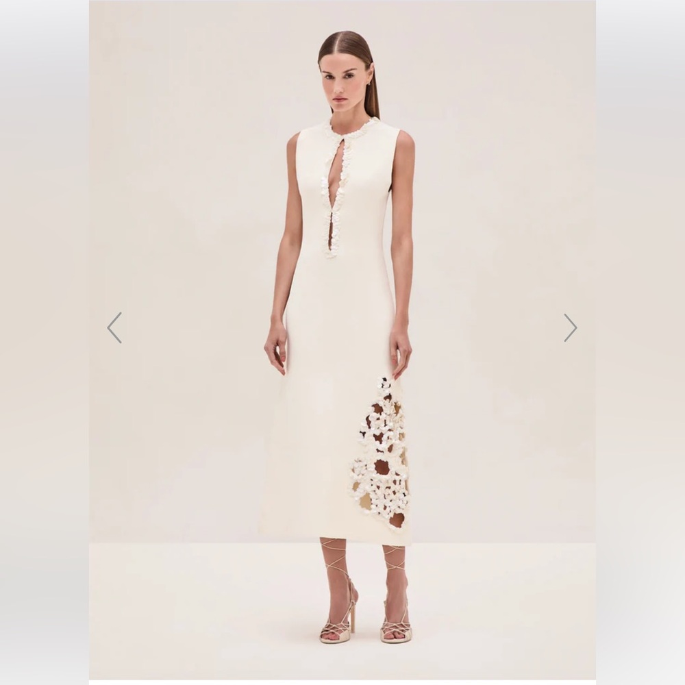 Alexis Cream Midi Dress with Floral Cutouts